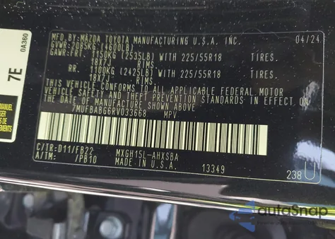 2024 Toyota Corolla Cross Hybrid Nightshade Edition from USA, damaged, VIN 7MUFBABG6RV033668